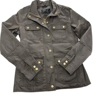 J Crew Jacket Womens X Small Brown Utility Coat Gold Button Military Coated